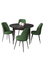 Hanah Home Juego de Mesa y Sillas de Comedor 5 Piezas Diseño Mármol Negro Elegante Sillas Caqui Tapizado Tela Jerry Estructura Metal